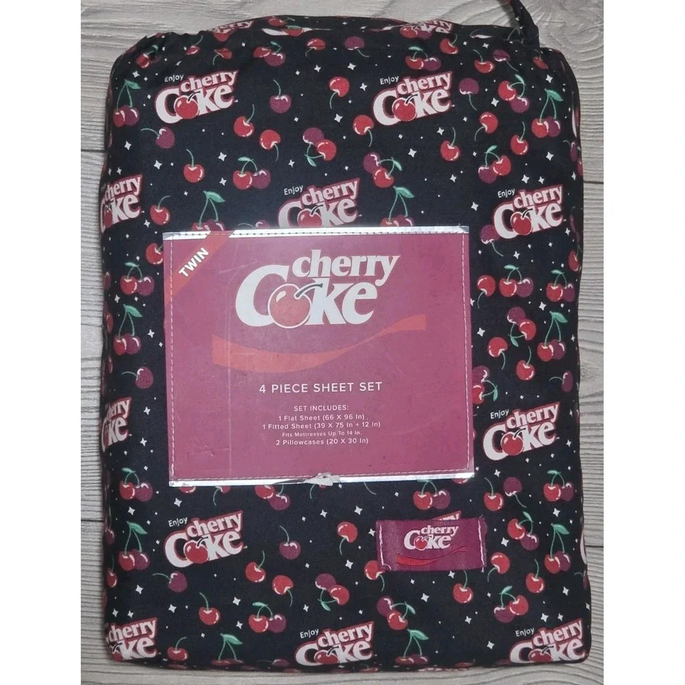 New Cherry Coke Coca-Cola Twin Black Pink Red Bedding Sheets Set Cute Drink Soda